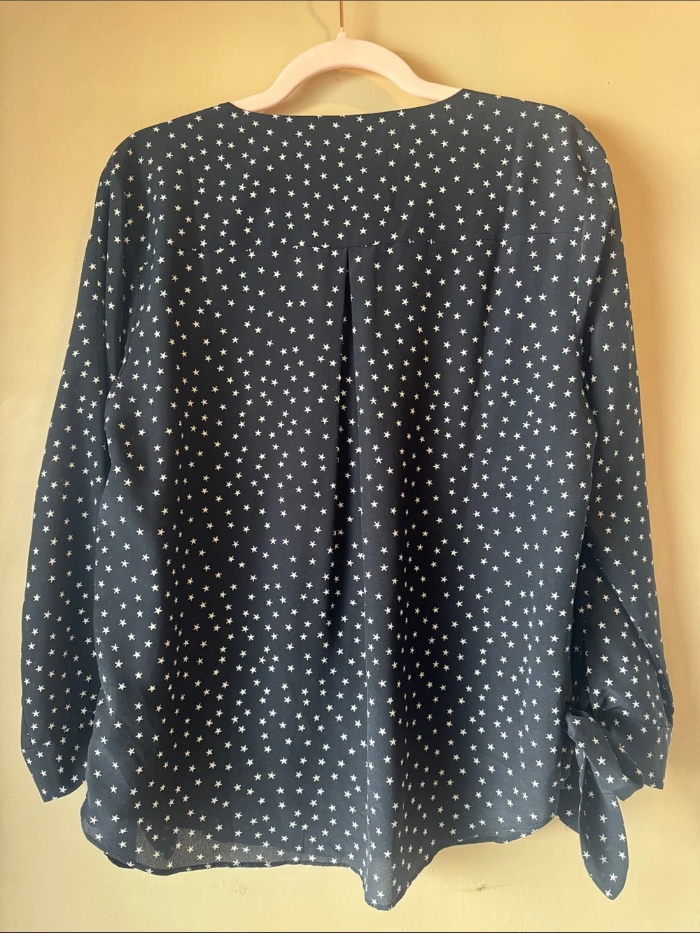 Madewell Black Silk Star-Print Button-Front Blouse with Tie Sleeves